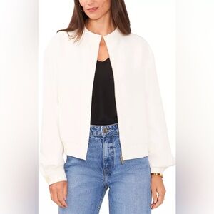 NWT Vince Camuto Birch Polyester Satin Bomber Jacket Silver hardware Sz Large